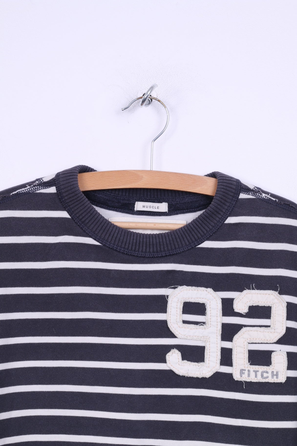 Abercrombie & Fitch Mens XL (M) Long Sleeve Shirt Navy Cotton Striped Muscle Fit Top