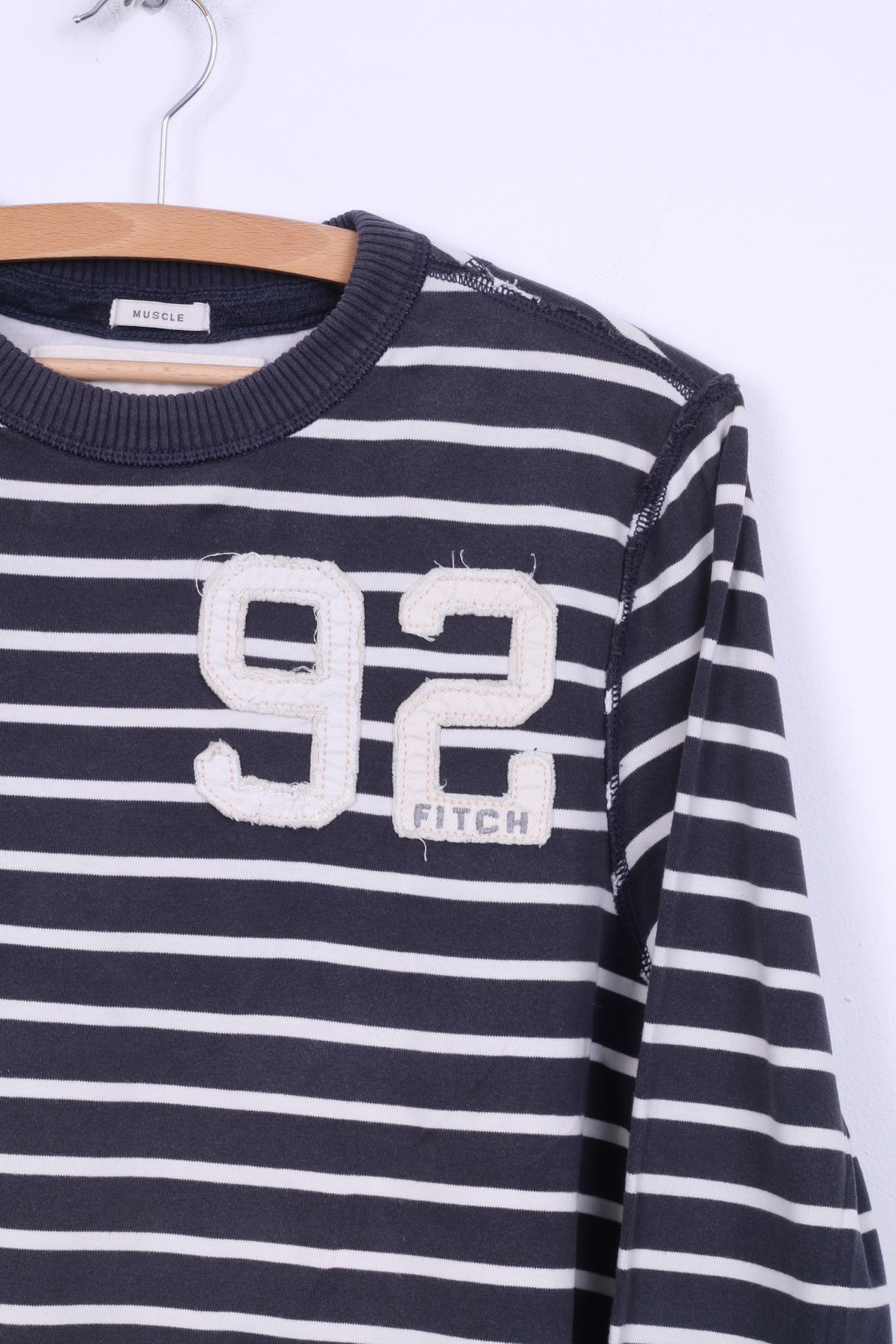 Abercrombie & Fitch Mens XL (M) Long Sleeve Shirt Navy Cotton Striped Muscle Fit Top