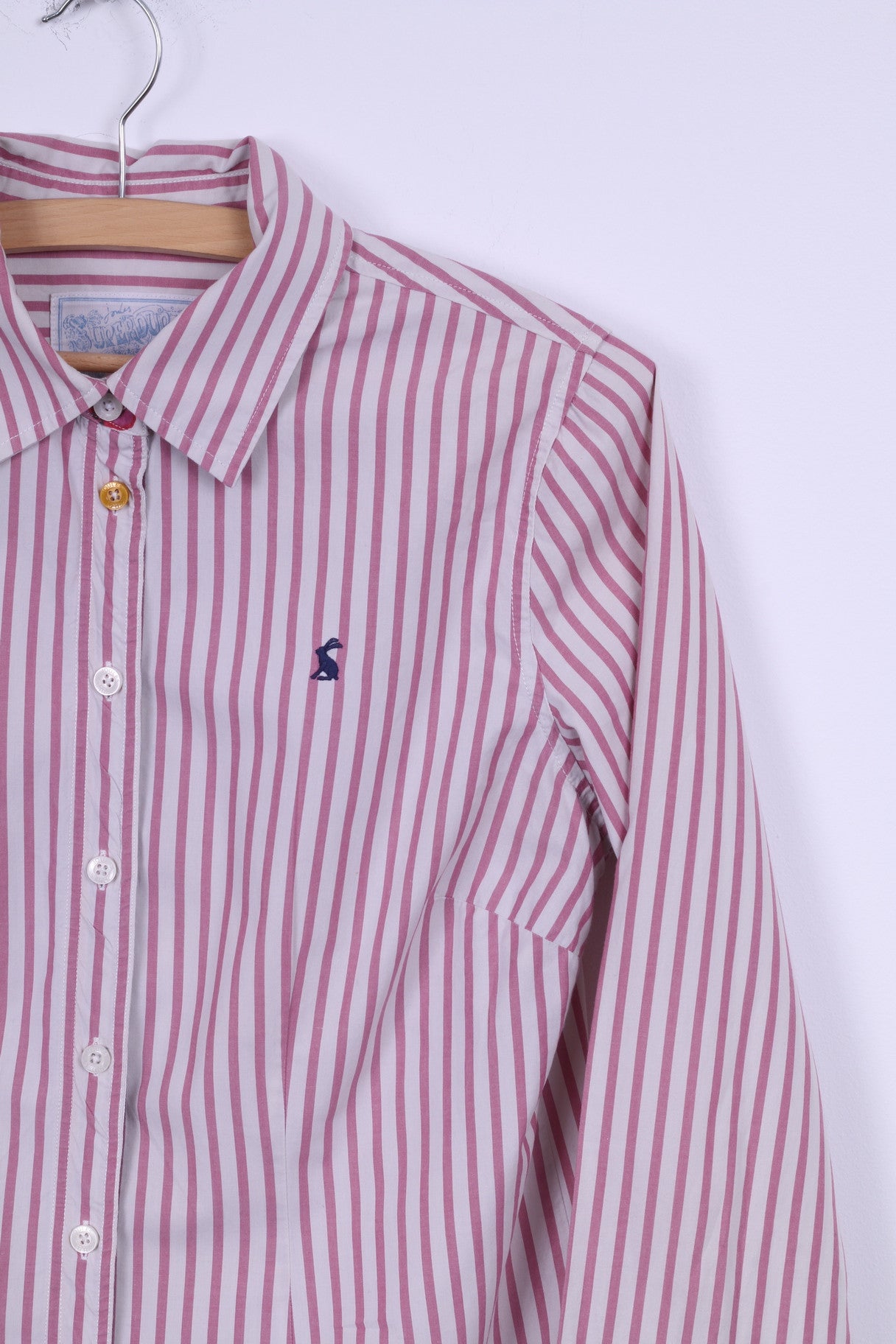 Joules Superduper Womens 6 S Casual Shirt Pink Striped Cotton Long Sleeve