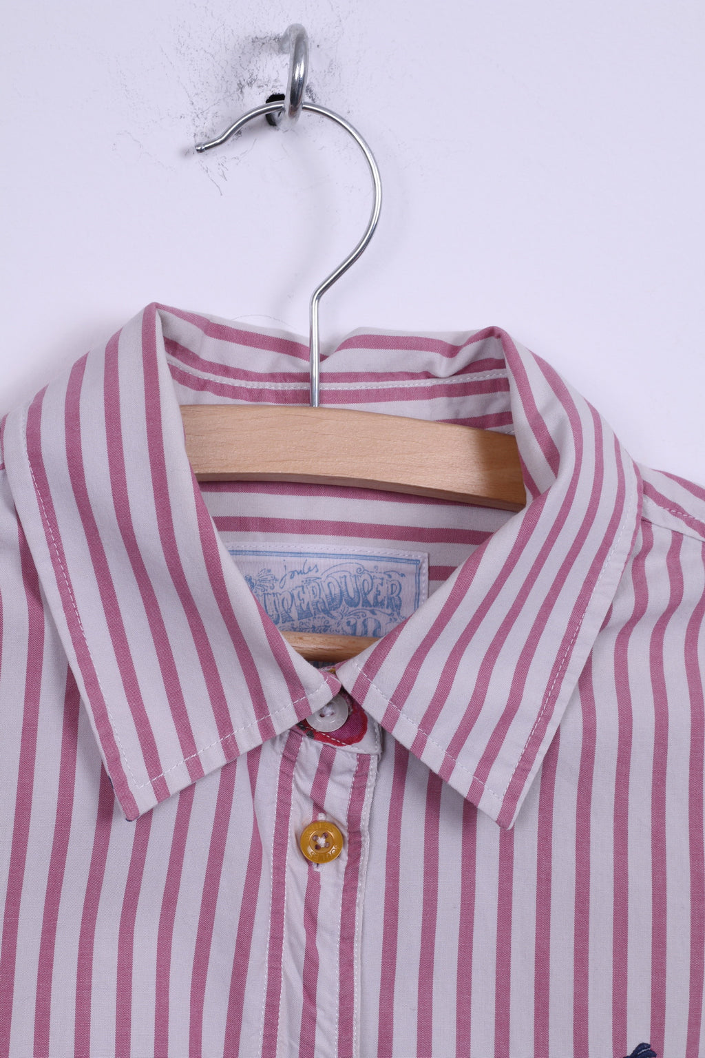 Joules Superduper Donna 6 S Camicia casual in cotone a righe rosa a maniche lunghe