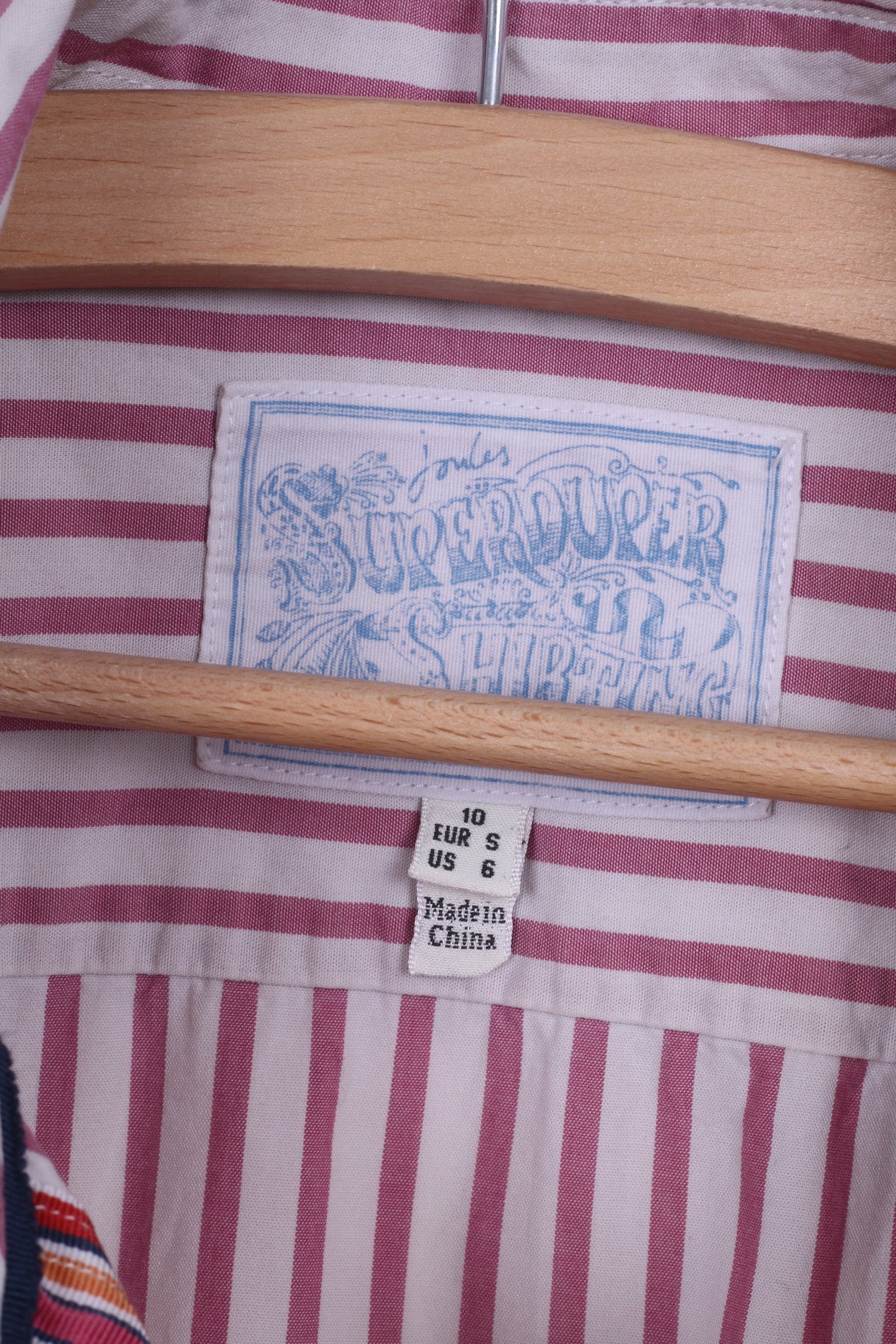 Joules Superduper Womens 6 S Casual Shirt Pink Striped Cotton Long Sleeve