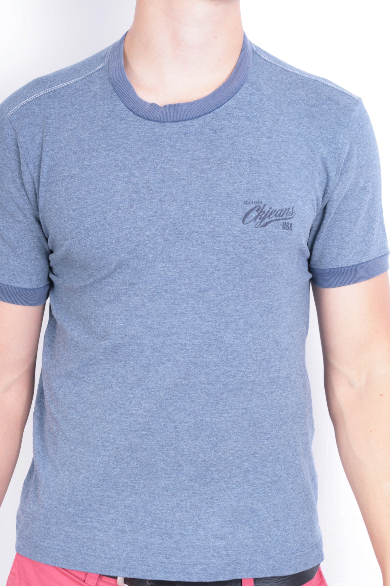 Calvin Klein Jeans Mens XL Shirt Crew Neck Navy Blue Short Sleeve Summer - RetrospectClothes