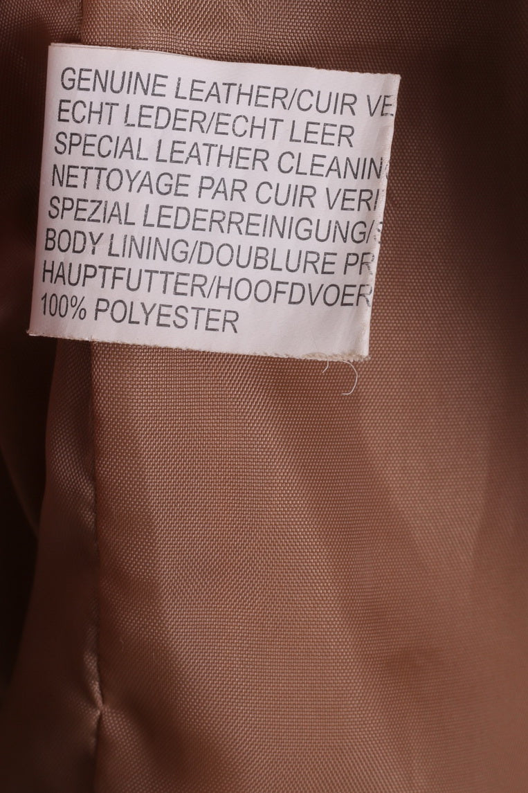 Womens UK 20 46 XL Leather Jacket Camel Single Breasted Shoulder Pads Retro Coat