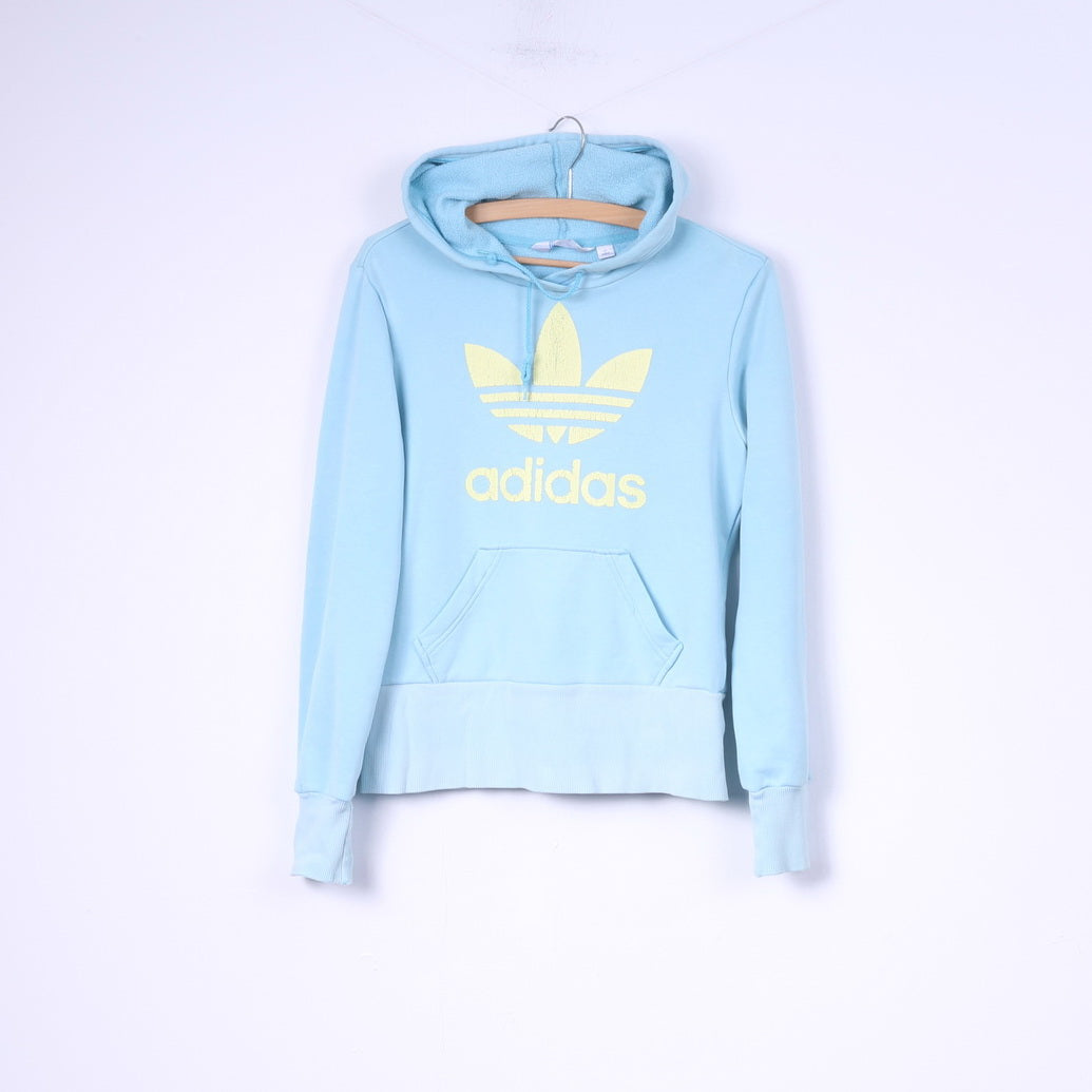 Adidas Womens 14 M Sweatshirt À Capuche Bleu Clair Jaune Logo Sportswear Top 