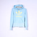 Felpa Adidas da donna 14 M con cappuccio azzurro giallo logo sportivo 