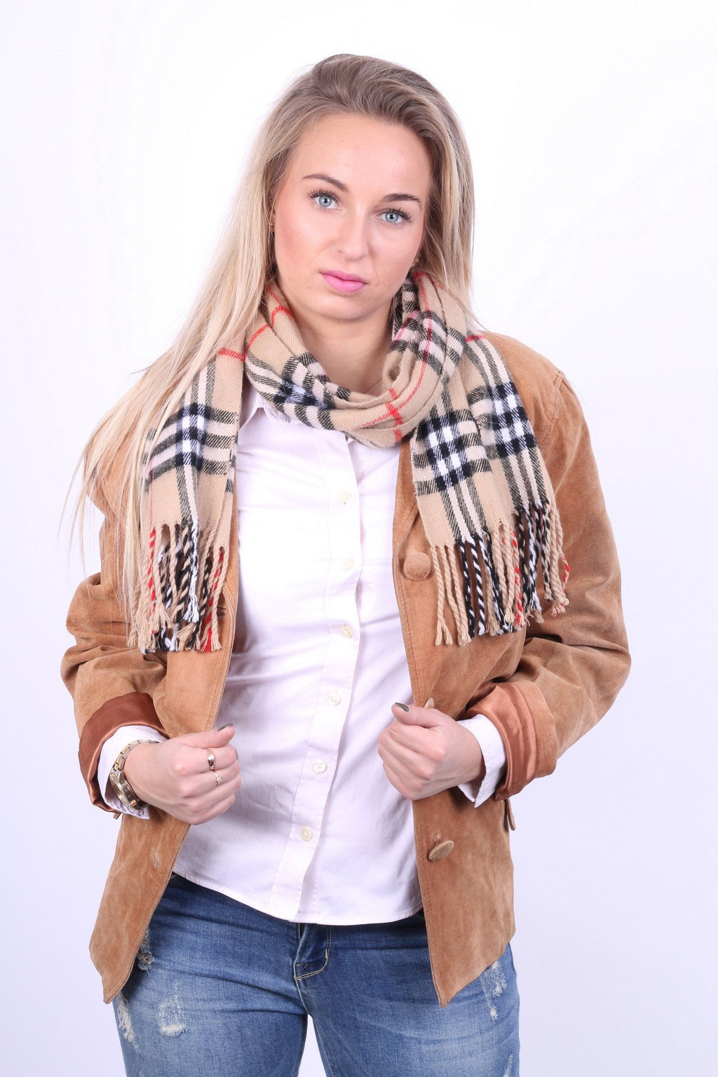 Good Time Donna 38 M Giacca in pelle Cammello Top con spalline in pelle scamosciata vintage