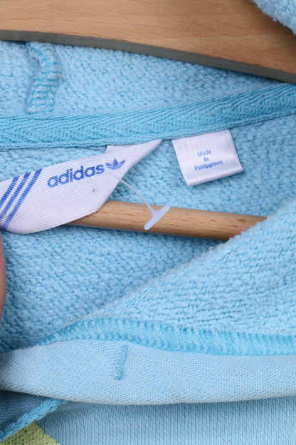 Felpa Adidas da donna 14 M con cappuccio azzurro giallo logo sportivo 