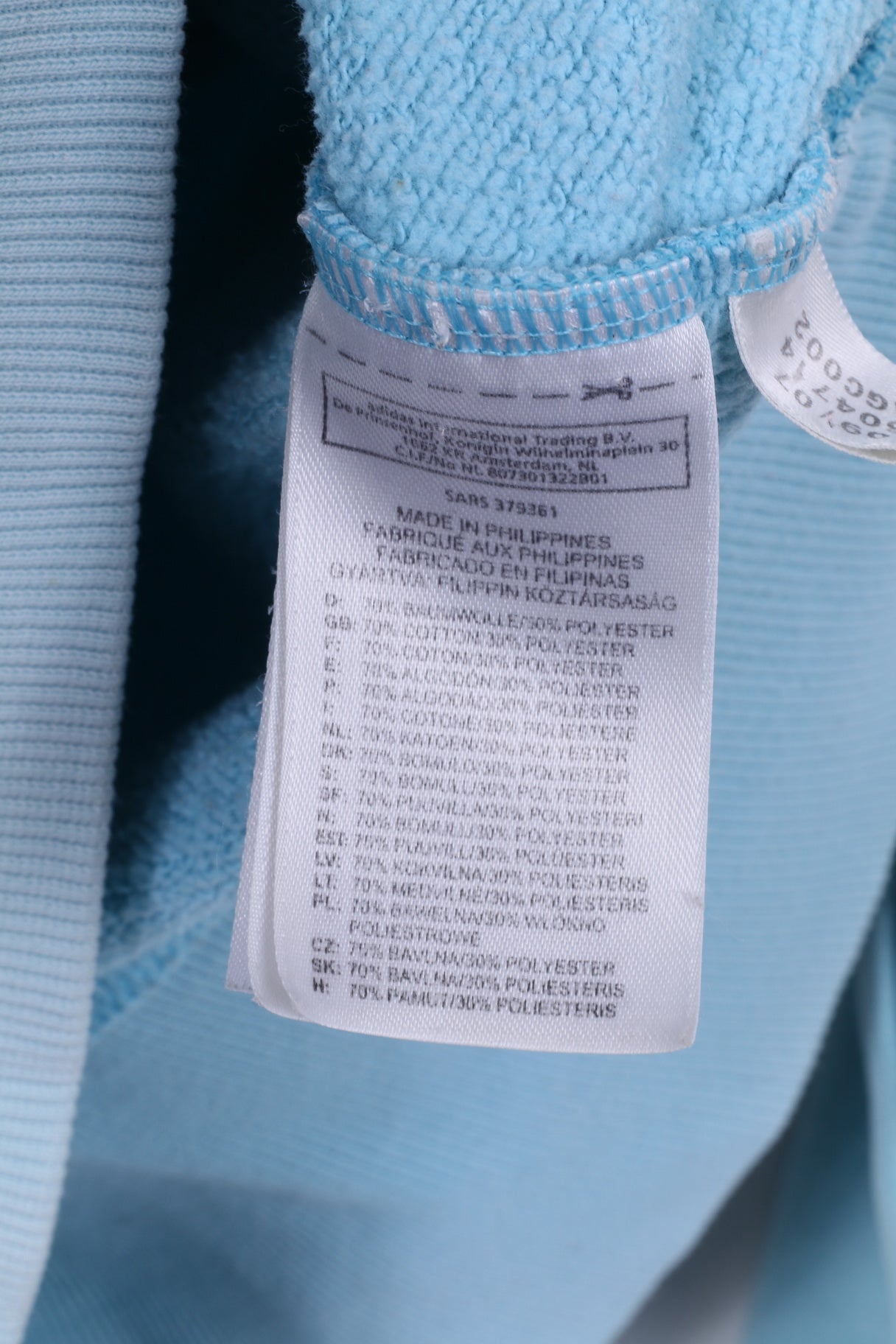 Adidas Womens 14 M Sweatshirt Hooded Light Blue Yellow Logo Sportswear Top