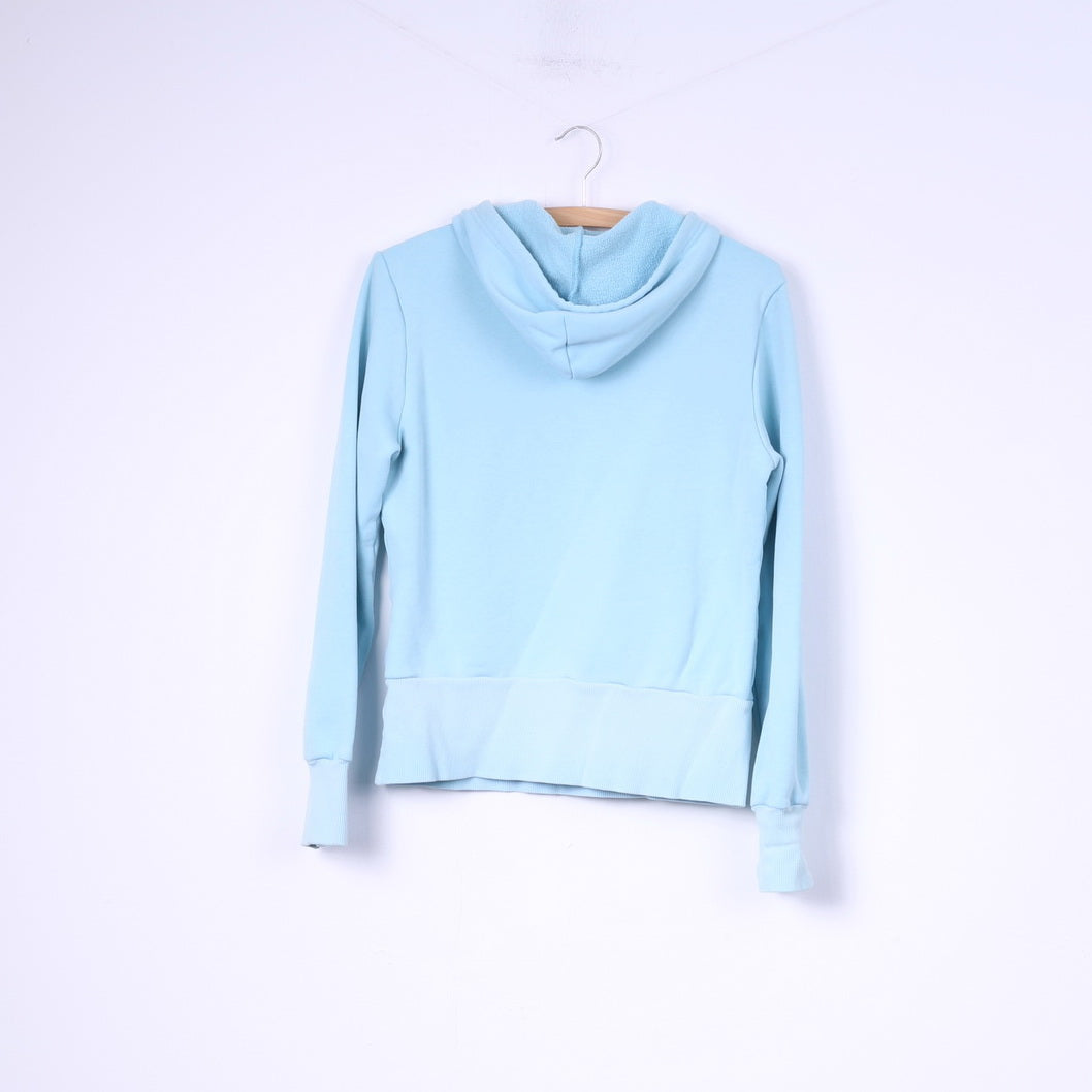 Adidas Womens 14 M Sweatshirt Hooded Light Blue Yellow Logo Sportswear Top