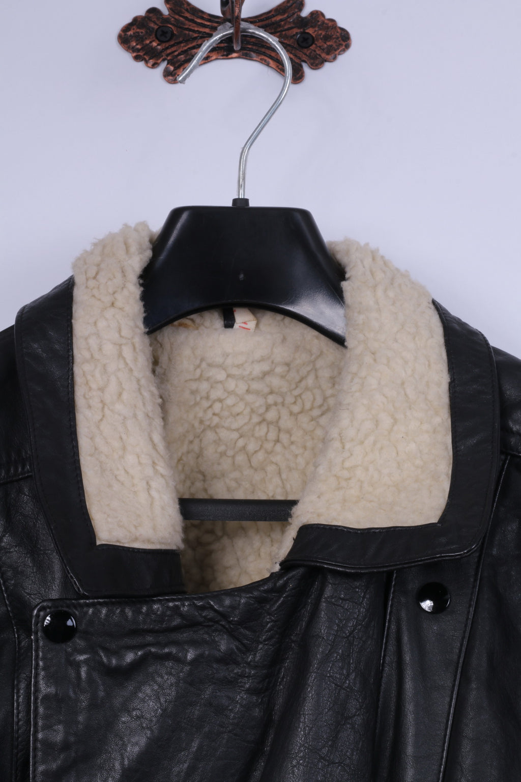 Giacca da uomo vintage L. Top da motociclista con bottoni automatici foderati in pelle bomber vintage nero