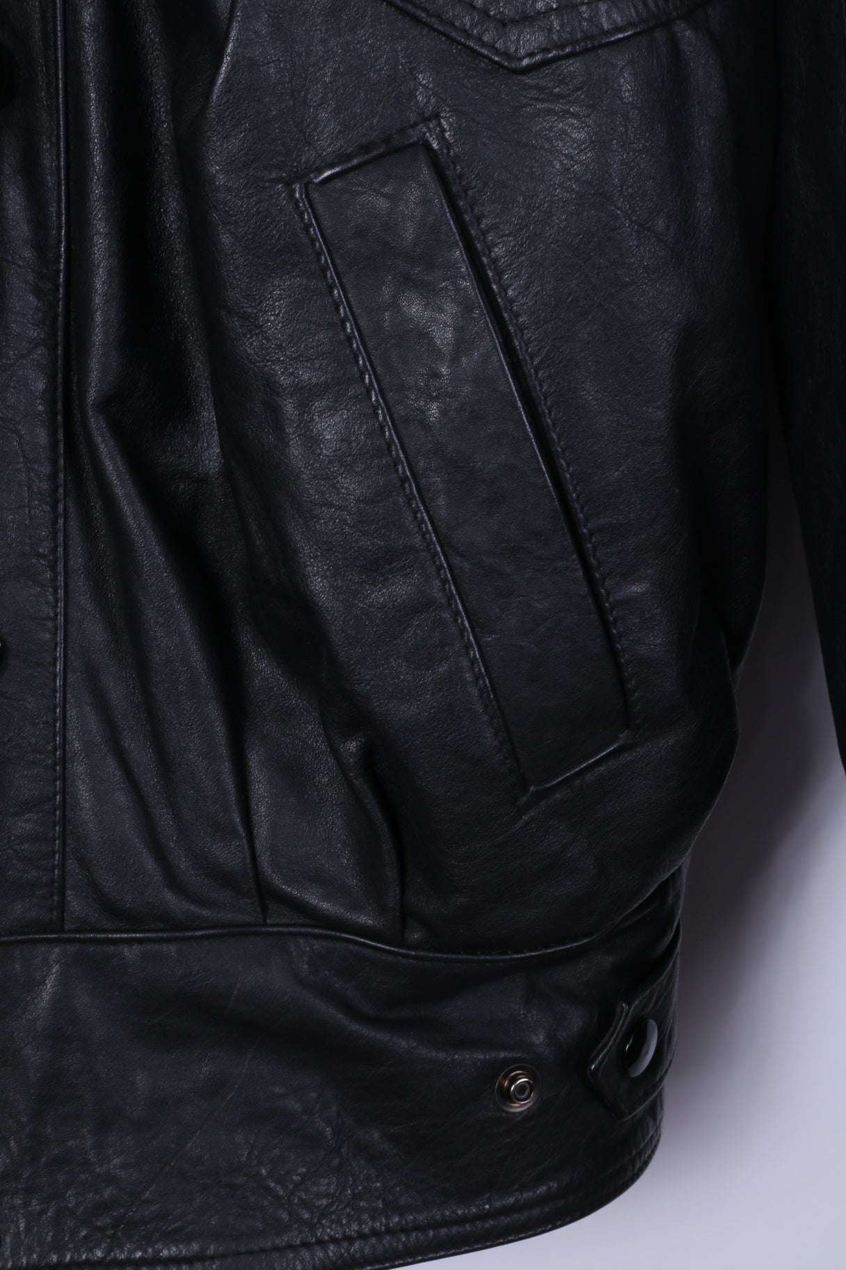 Giacca da uomo vintage L. Top da motociclista con bottoni automatici foderati in pelle bomber vintage nero