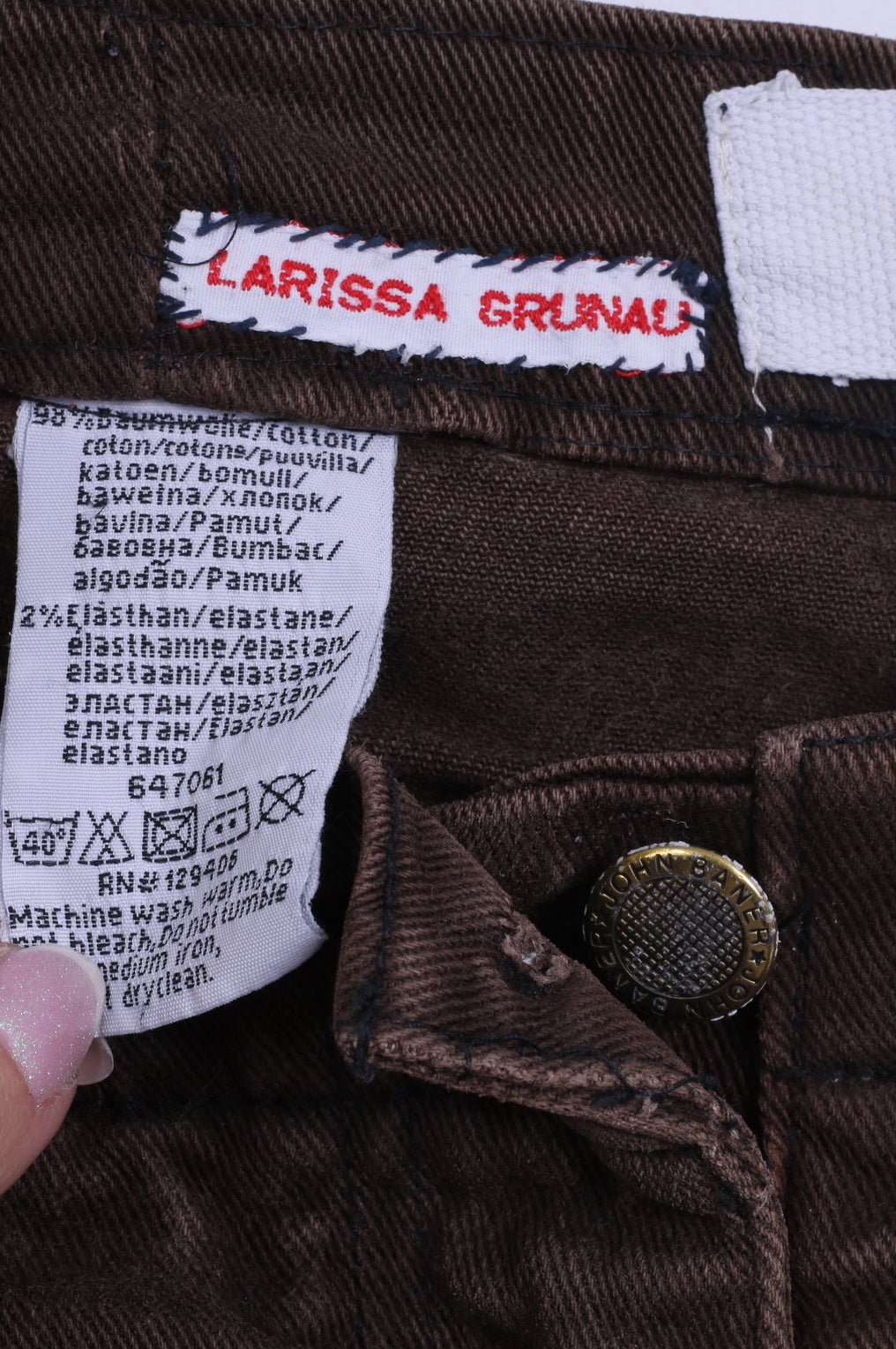 John Baner Womens 20 46 Trousers Brown Cotton Jeans Casual Pants