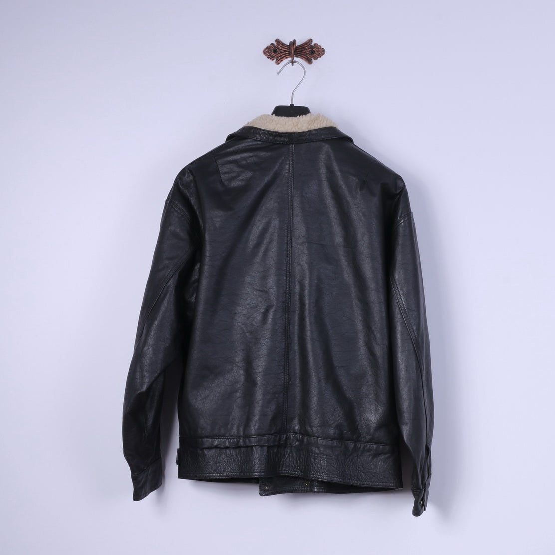Giacca da uomo vintage L. Top da motociclista con bottoni automatici foderati in pelle bomber vintage nero