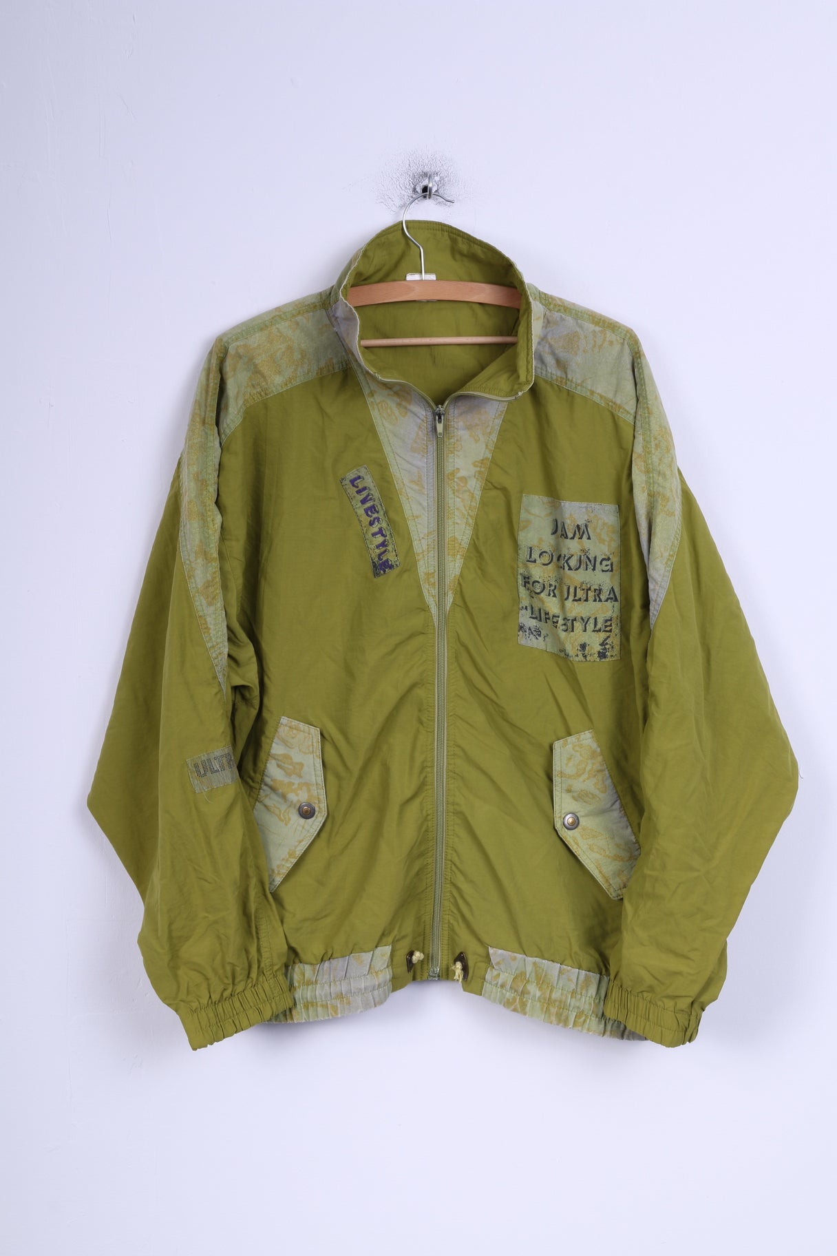 Etirel Mens XL Track Top Jacket Green Zippered Vintage Livestyle Lightweight Top