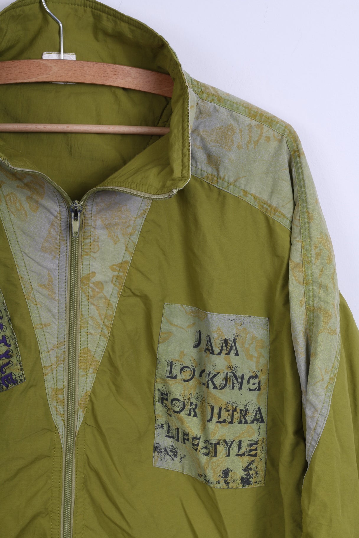 Etirel Mens XL Track Top Jacket Green Zippered Vintage Livestyle Lightweight Top