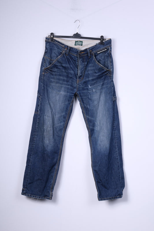 Superdry Hommes W36 L32 Pantalon Denim Jeans Marine Coton Japon Pantalon