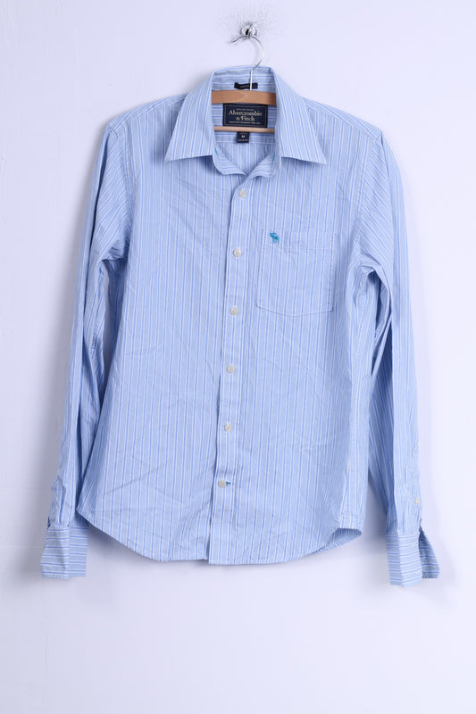 Camicia casual da uomo Abercrombie &amp; Fitch M a maniche lunghe in cotone a righe blu