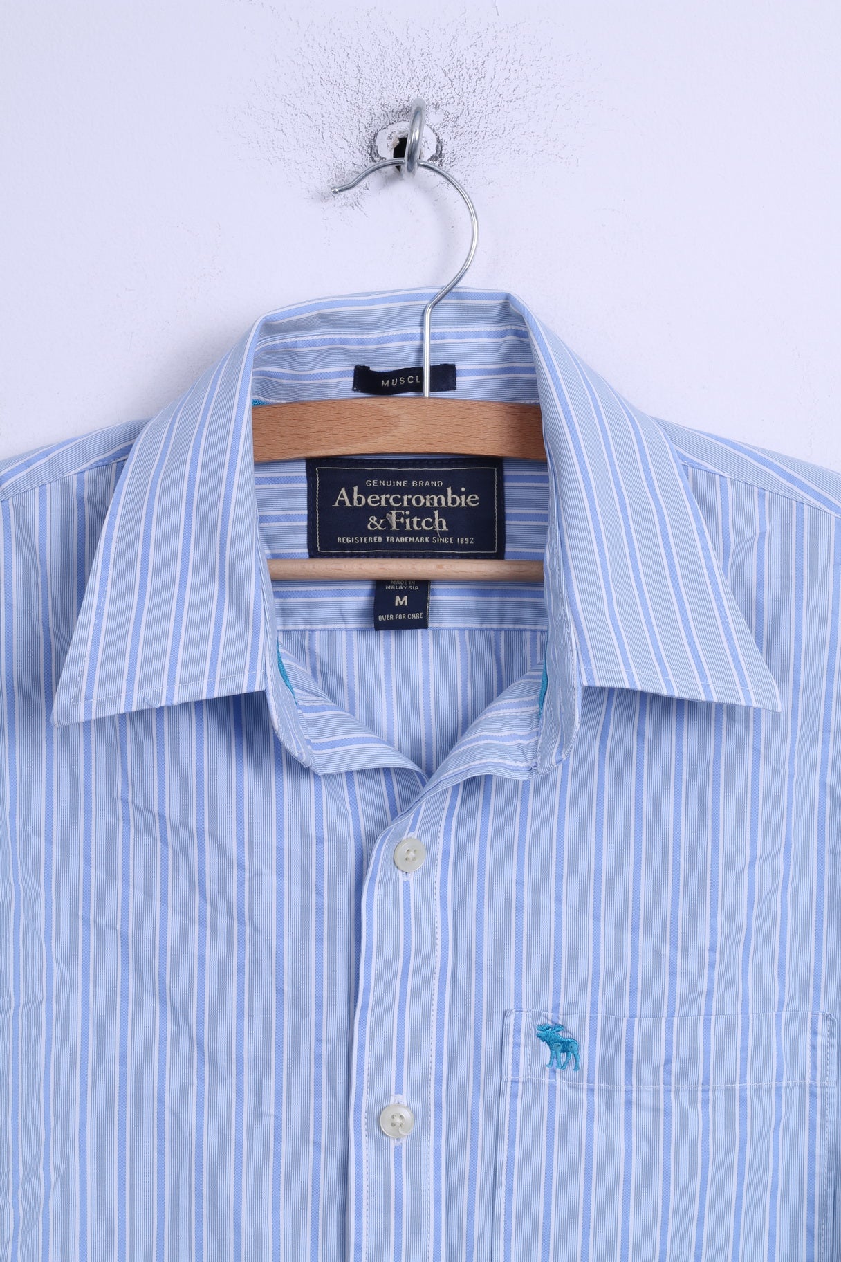 Abercrombie & Fitch Mens M Casual Shirt Blue Striped Cotton Long Sleeve Muscle