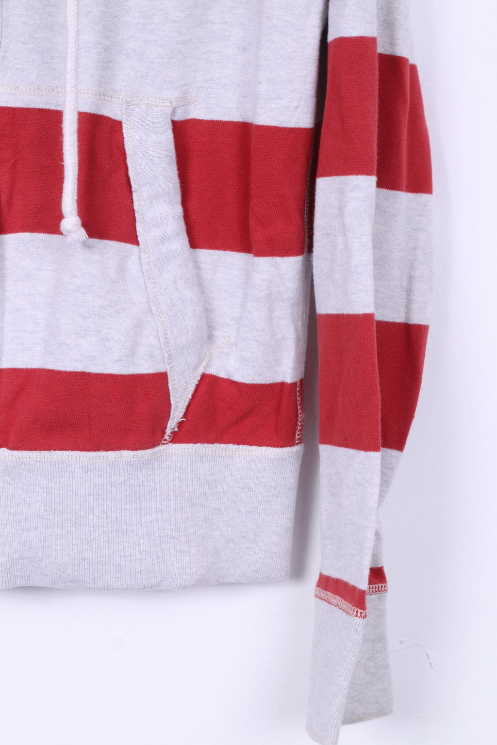 Hollister Mens S Sweatshirt Grey Striped Cotton Stretch Hoodie Zip Up Top