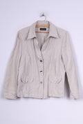 Marcona Womens 42 L Blazer Jacket Cream Single Breasted Pocket Cotton