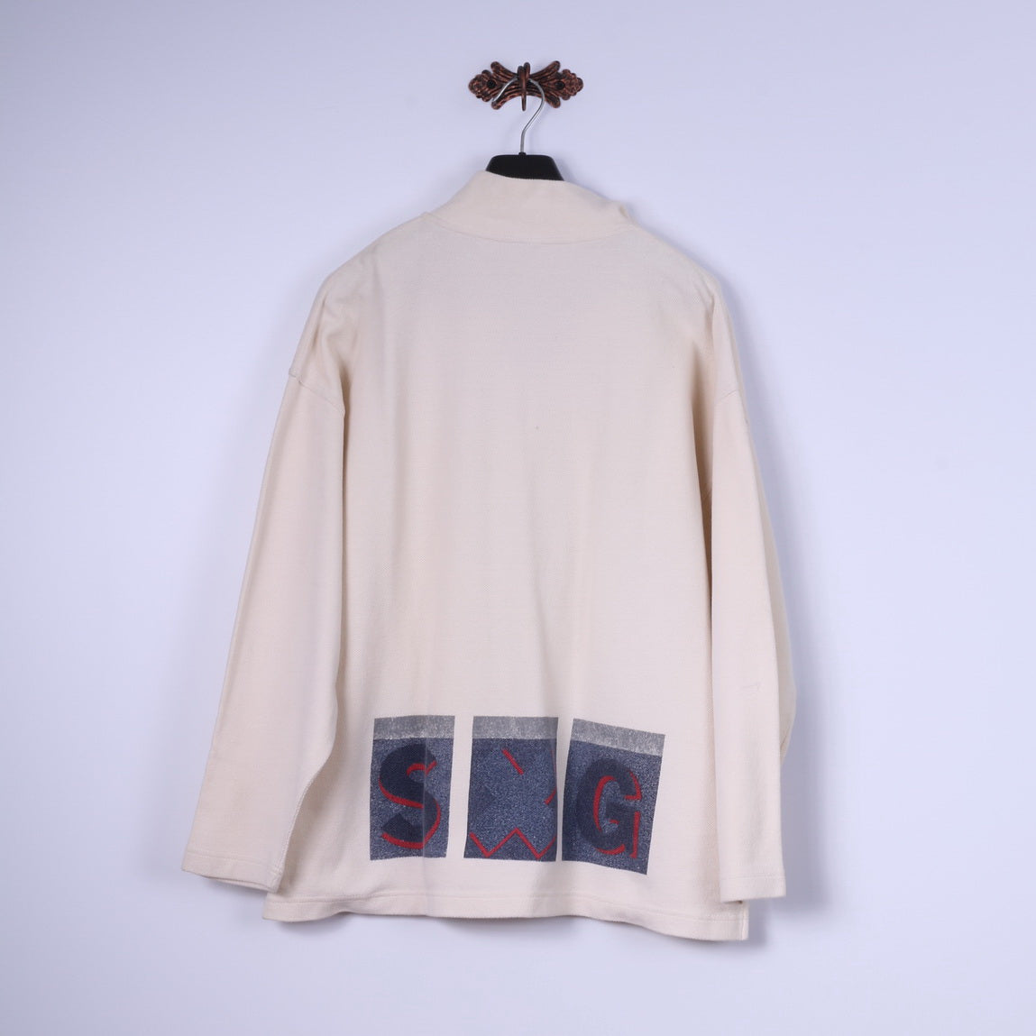 Rodeo C&amp;A Felpa XL da uomo Crema 100% cotone SXG Top con zip e collo