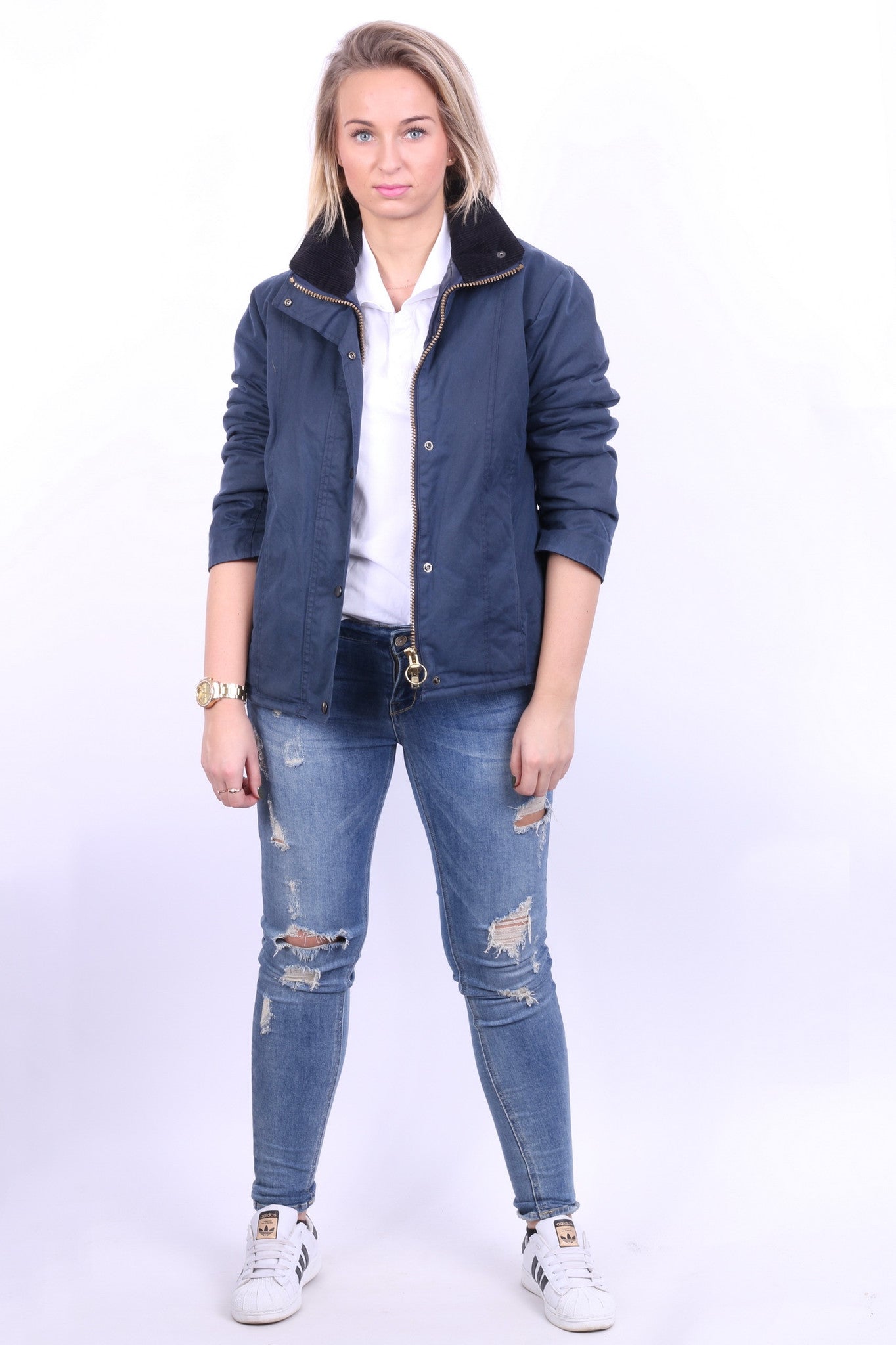 P.G. Field Womens 10 M Jacket Navy Harrington Jacket Cotton Padded - RetrospectClothes