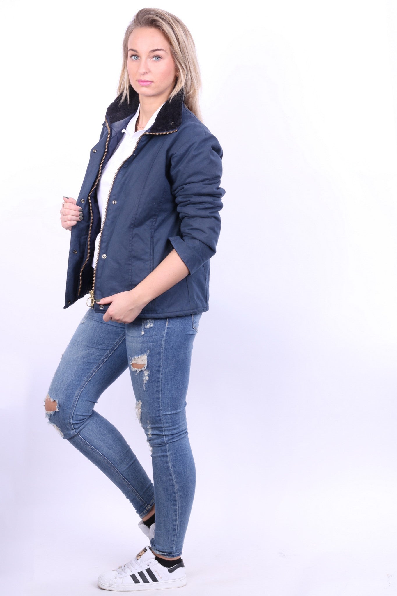 P.G. Field Womens 10 M Jacket Navy Harrington Jacket Cotton Padded - RetrospectClothes