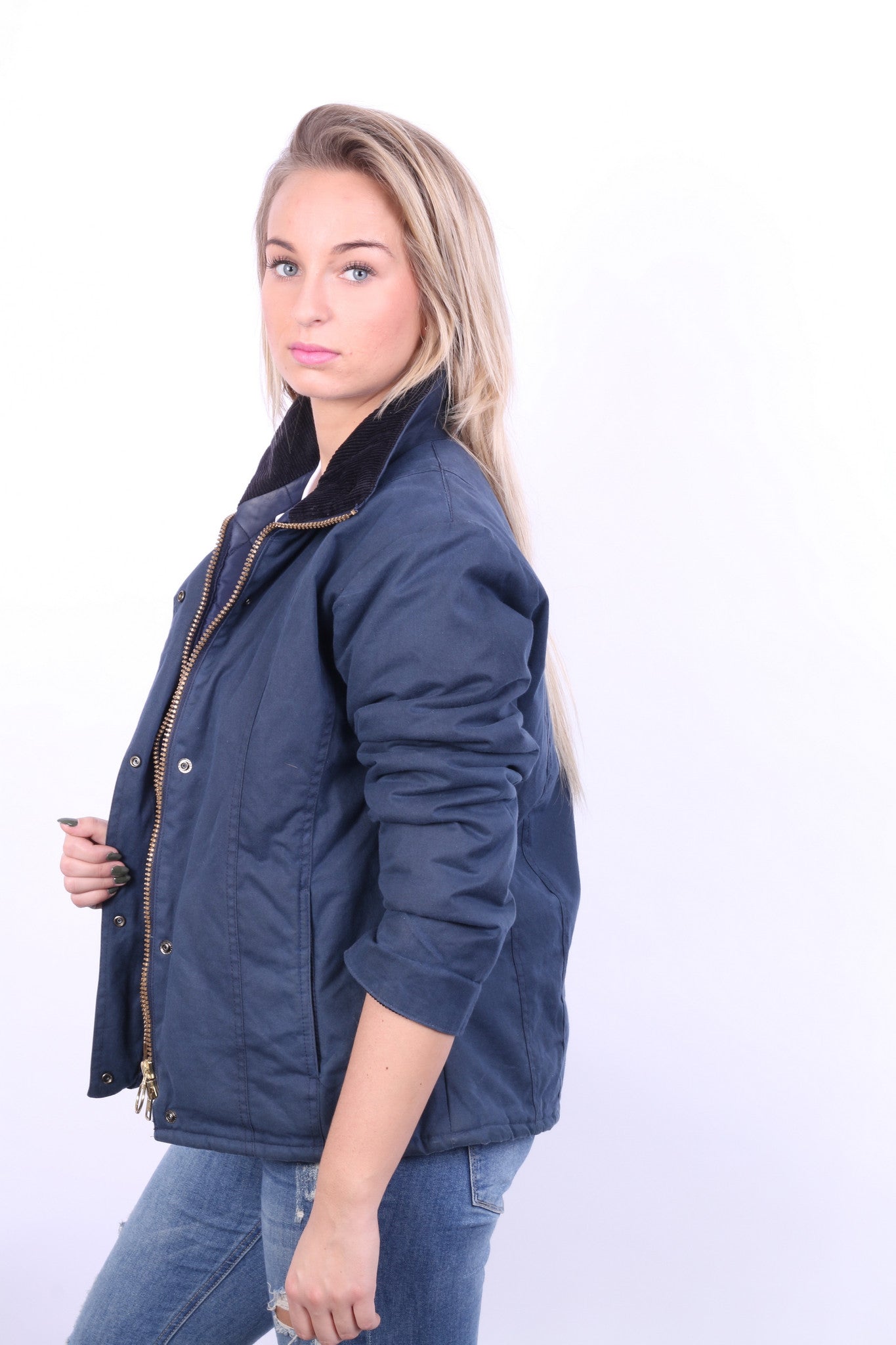 P.G. Field Womens 10 M Jacket Navy Harrington Jacket Cotton Padded - RetrospectClothes