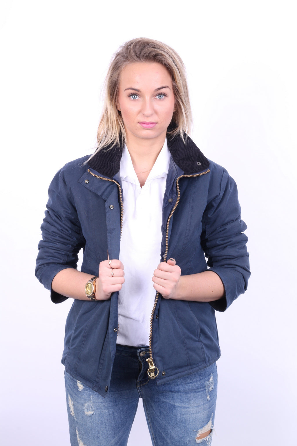 P.G. Field Womens 10 M Jacket Navy Harrington Jacket Cotton Padded - RetrospectClothes