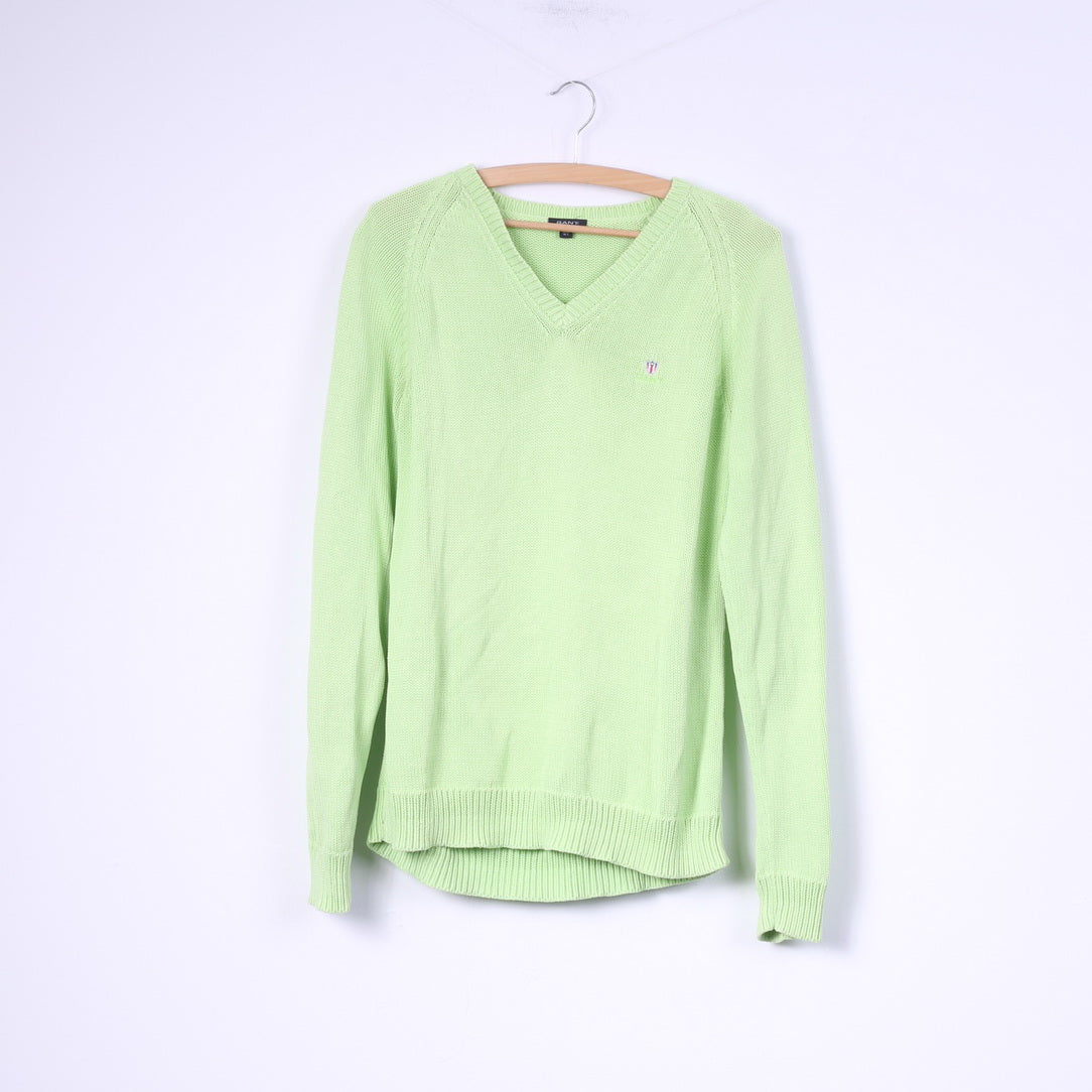 Gant Maglia da donna L Maglione verde neon con scollo a V Top in cotone 