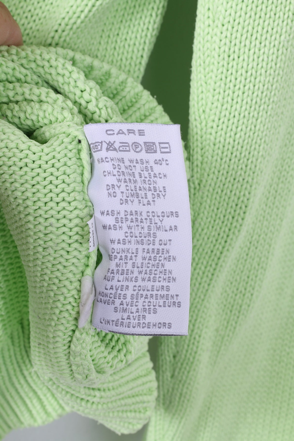 Gant Maglia da donna L Maglione verde neon con scollo a V Top in cotone 