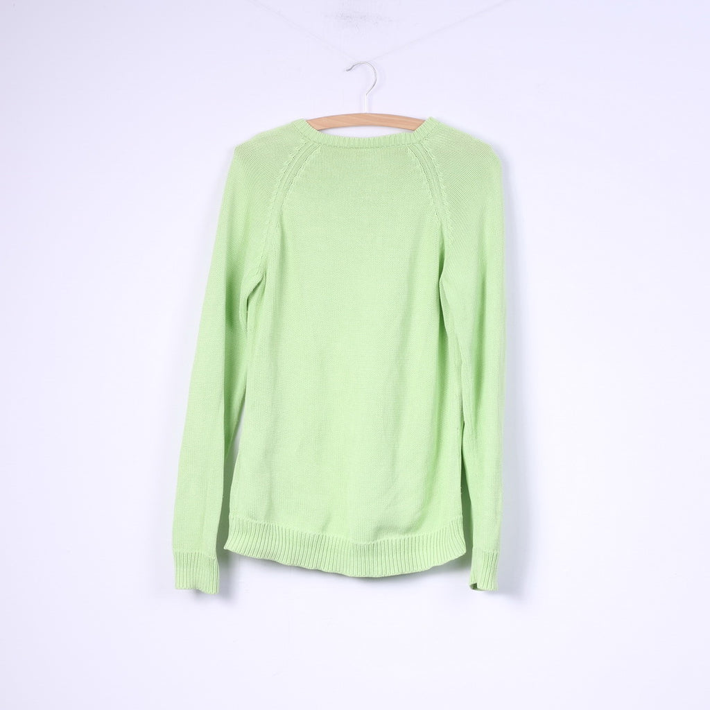 Gant Womens L Jumper Neon Green Sweater V Neck Cotton Top
