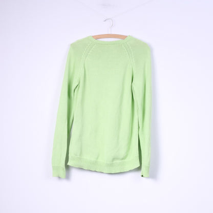 Gant Womens L Jumper Neon Green Sweater V Neck Cotton Top