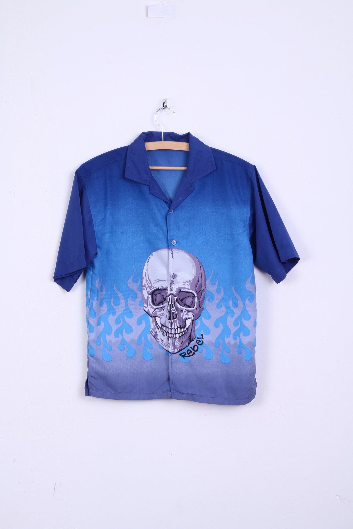 Ribelle! Camicia casual da ragazzo 11-12 anni blu a maniche corte con teschio