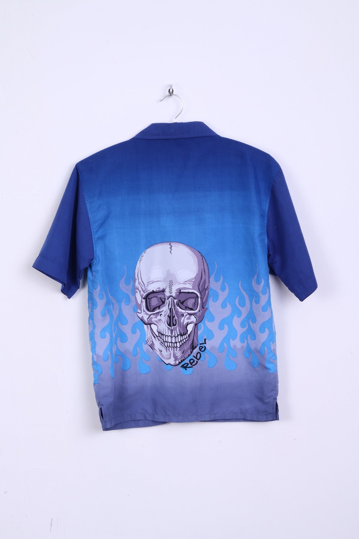 Ribelle! Camicia casual da ragazzo 11-12 anni blu a maniche corte con teschio