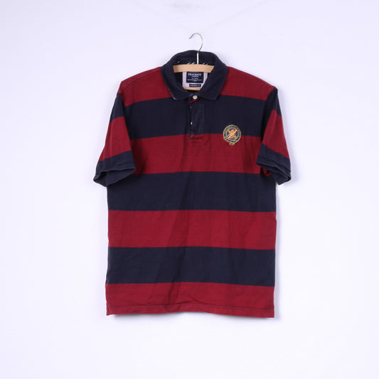 Hackett London Polo Homme L (M) Rayé Bleu Marine Rouge Coupe Ajustée Haut en Coton 