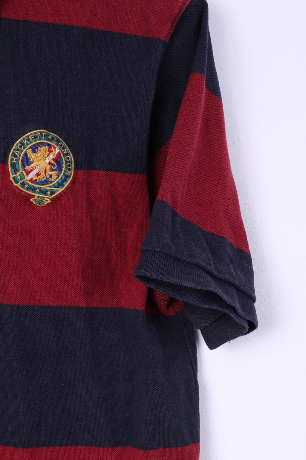 Hackett London Mens L (M) Polo Shirt Striped Navy Red Tailored Fit Cotton Top