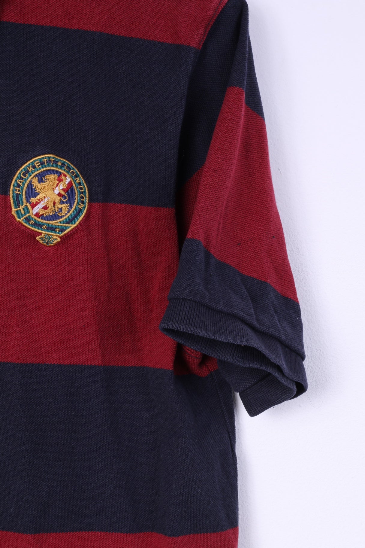 Hackett London Mens L (M) Polo Shirt Striped Navy Red Tailored Fit Cotton Top