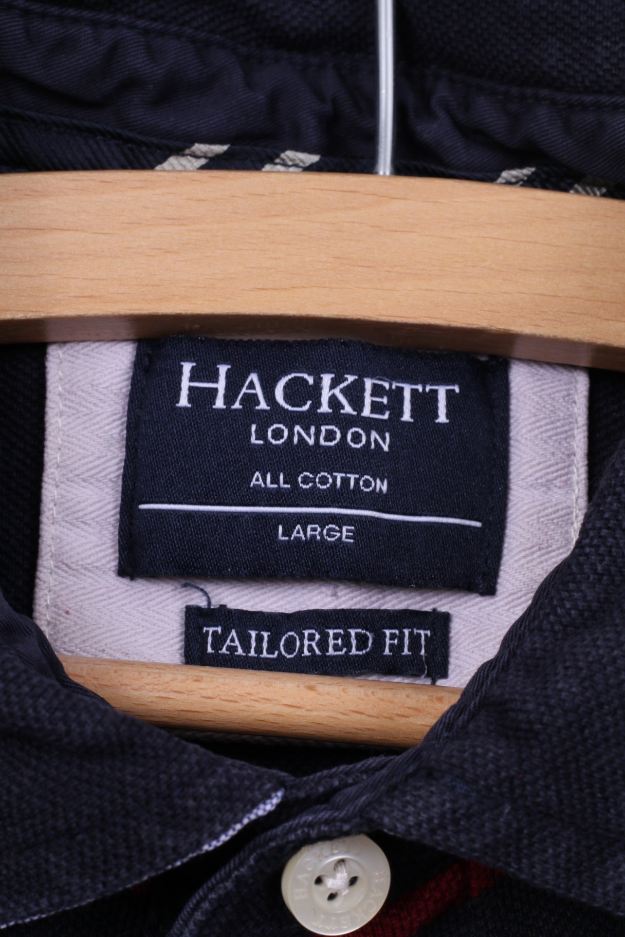 Hackett London Polo Homme L (M) Rayé Bleu Marine Rouge Coupe Ajustée Haut en Coton 