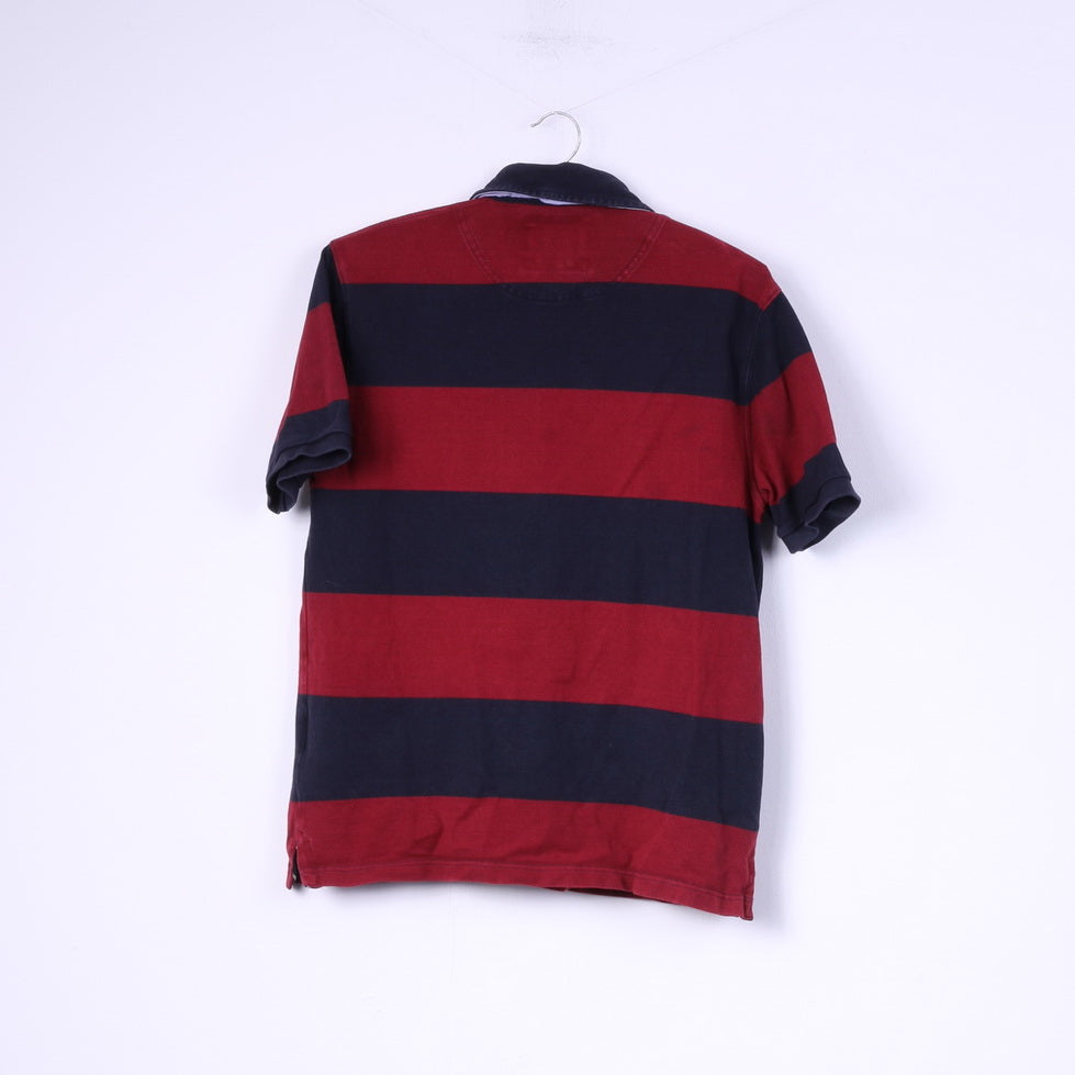 Hackett London Mens L (M) Polo Shirt Striped Navy Red Tailored Fit Cotton Top