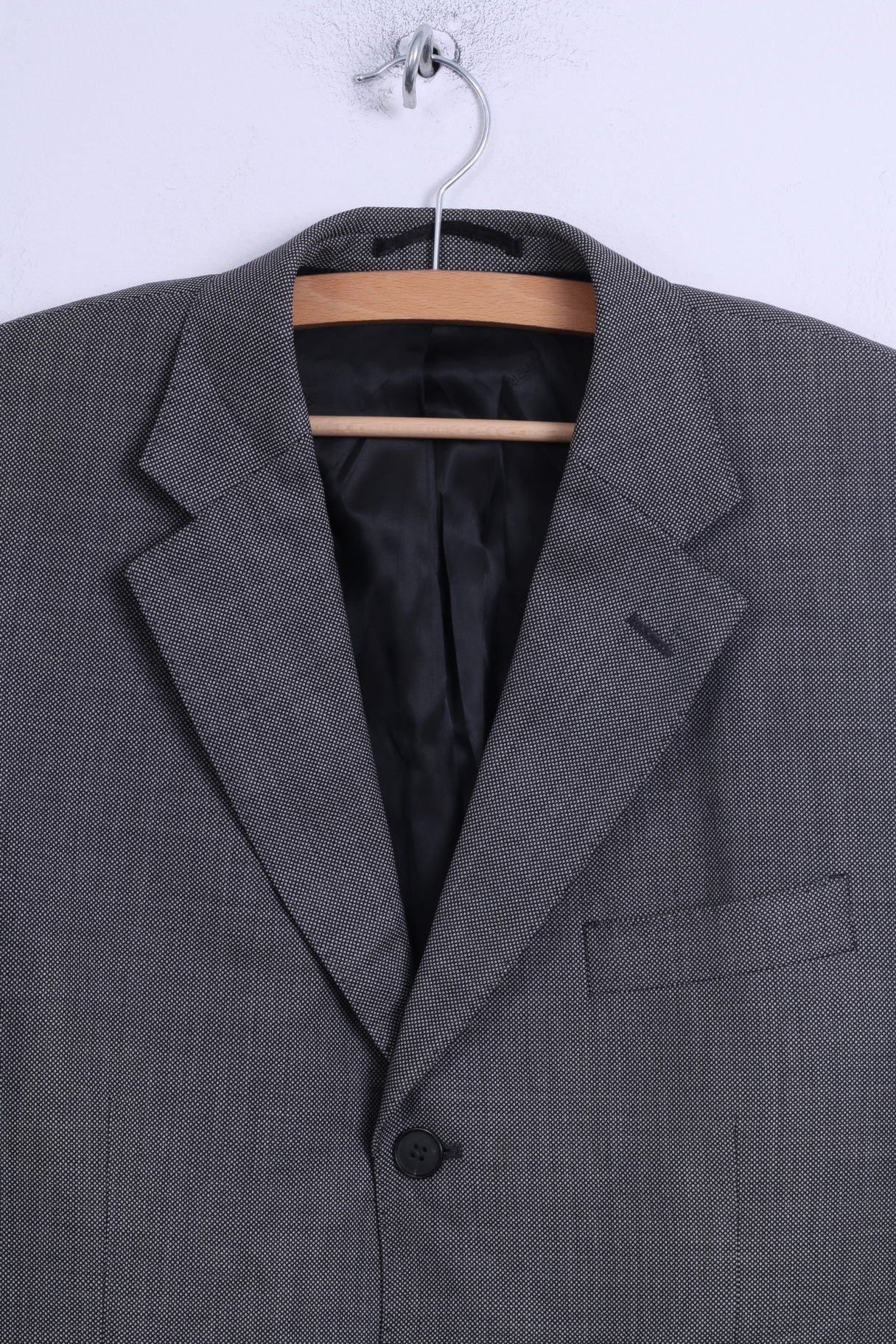 Jaeger Mens 38 S Jacket Grey Dots Wool Shoulder Pads Single Breasted Blazer