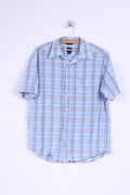 GAP Chemise décontractée M pour homme en coton à carreaux bleu décontracté à manches courtes