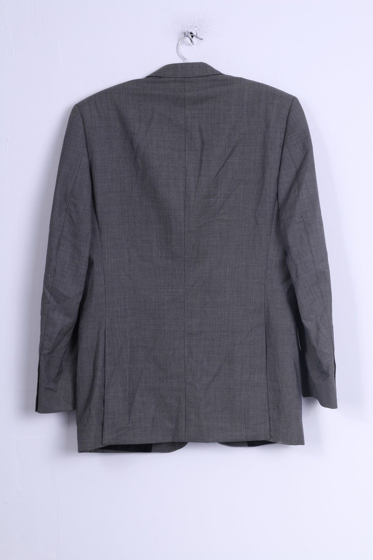 Jaeger Mens 38 S Jacket Grey Dots Wool Shoulder Pads Single Breasted Blazer