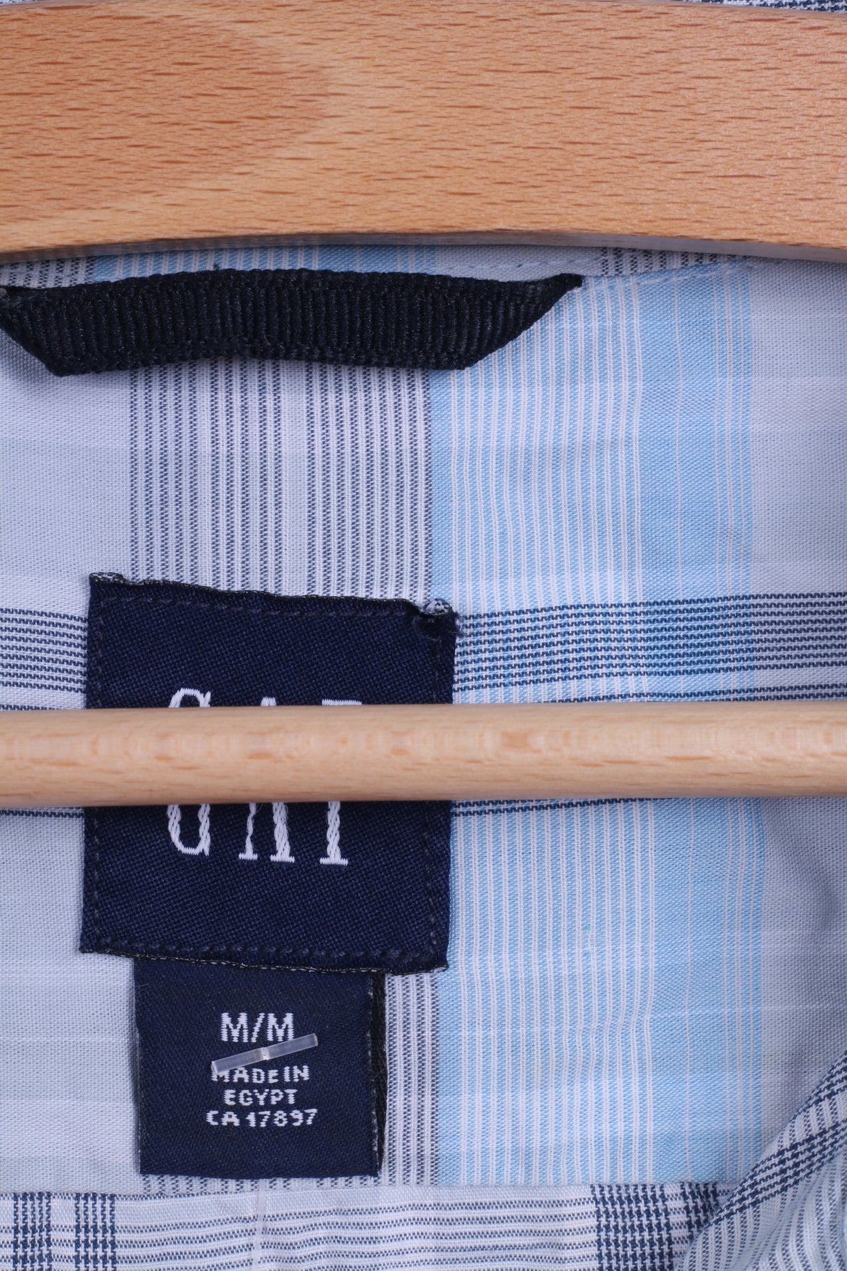 GAP Mens M Casual Shirt Blue Checkered Cotton Relaxed Short Sleeve