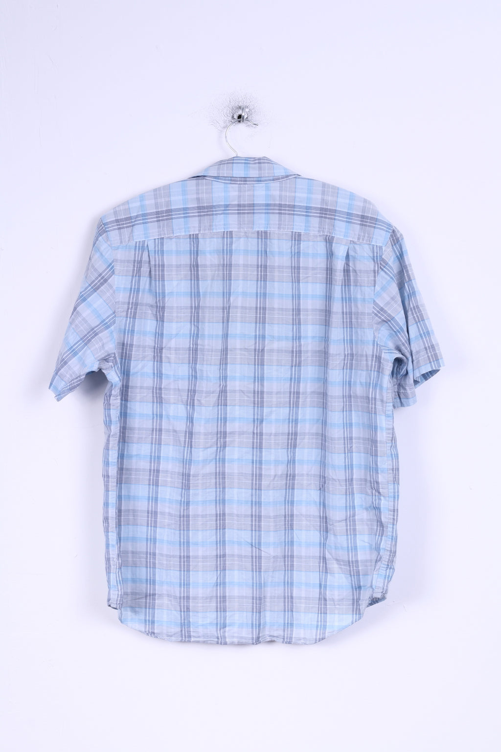 GAP Mens M Casual Shirt Blue Checkered Cotton Relaxed Short Sleeve