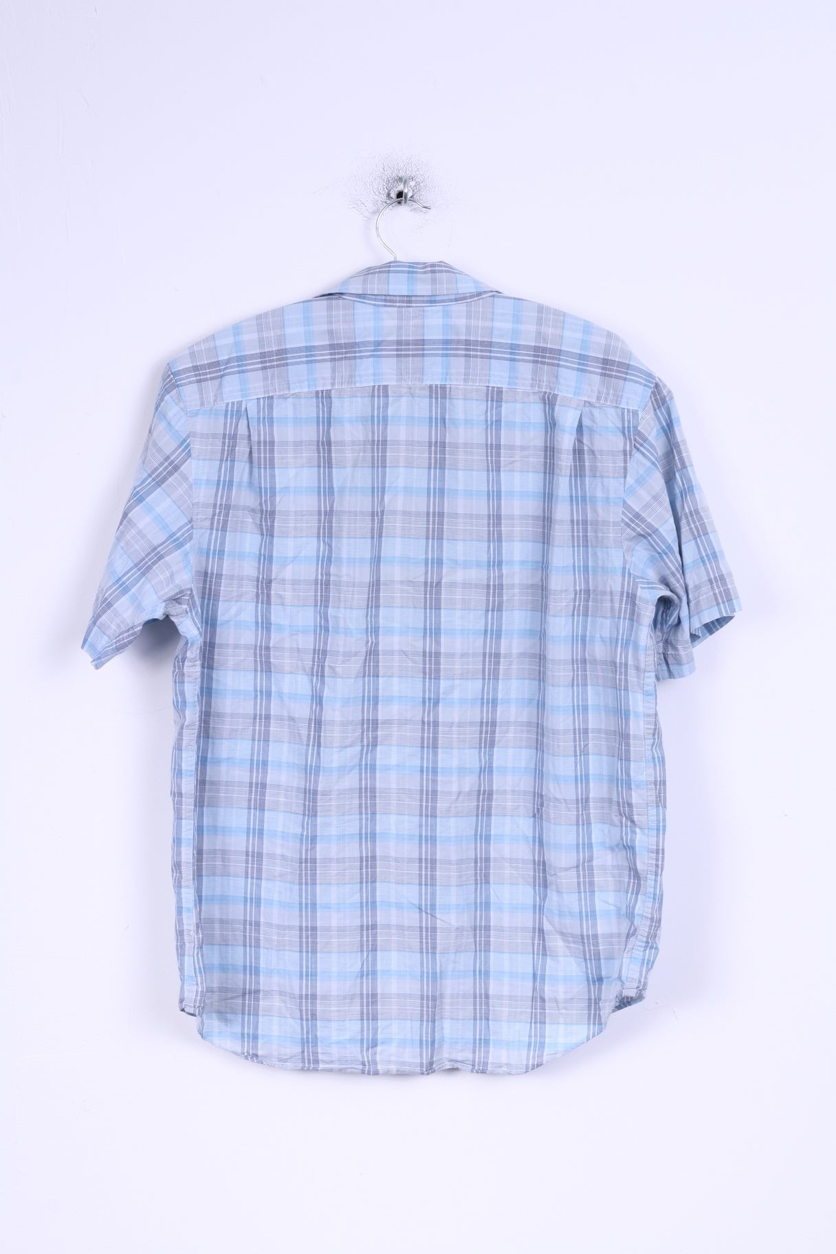 GAP Mens M Casual Shirt Blue Checkered Cotton Relaxed Short Sleeve