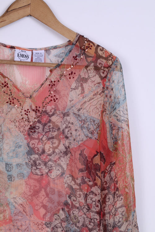 B.MOSS Chemise S à manches longues pour femme Transparent Boho vintage