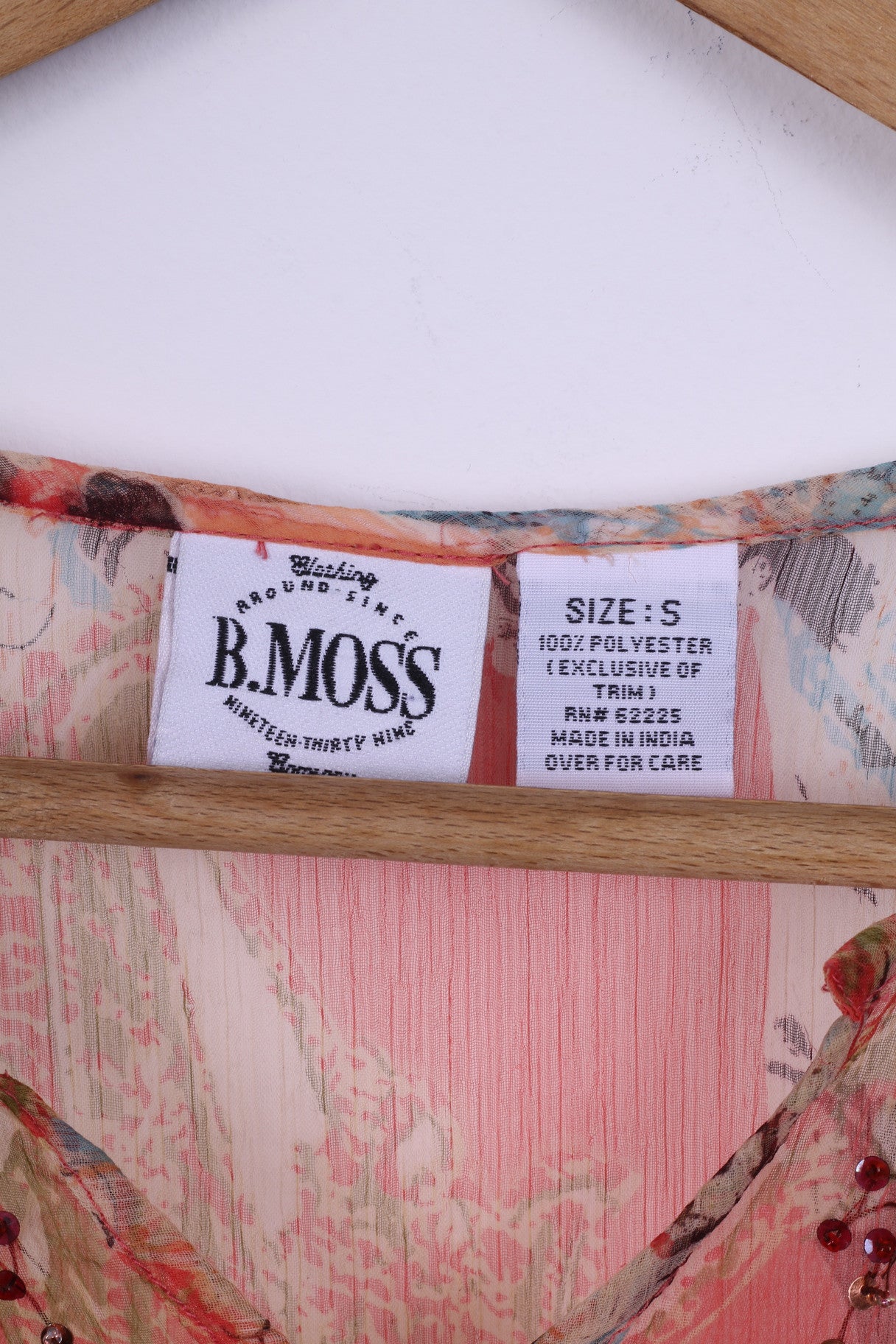 B.MOSS Chemise S à manches longues pour femme Transparent Boho vintage