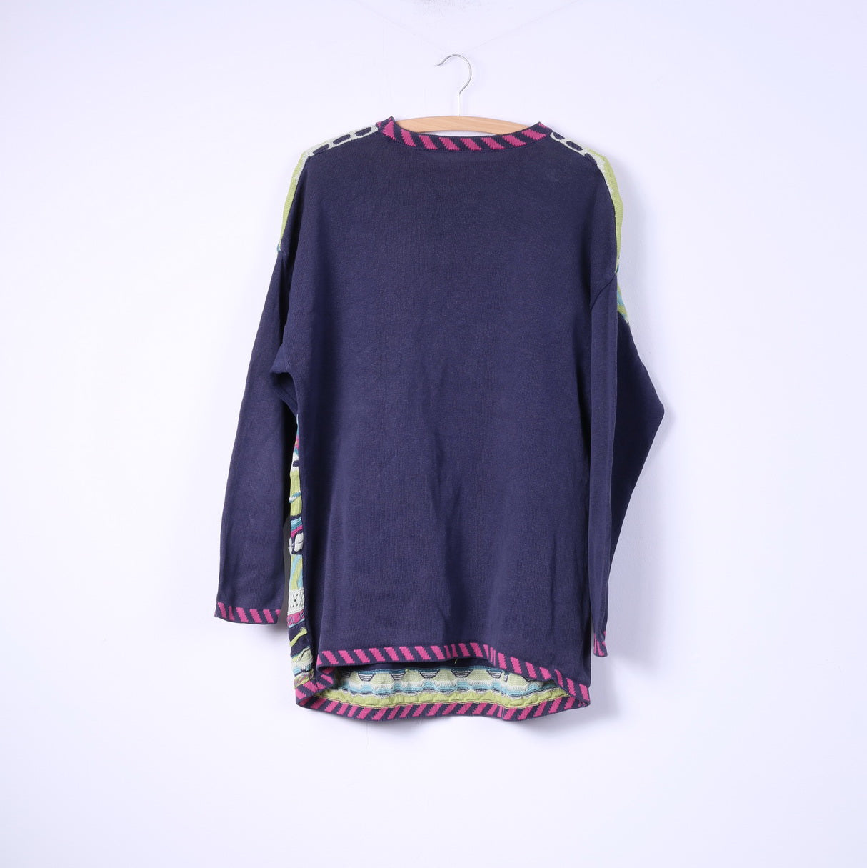 Vintage Womens XL Jumper Long Plum Multi Printed Sweater Crew Neck Top