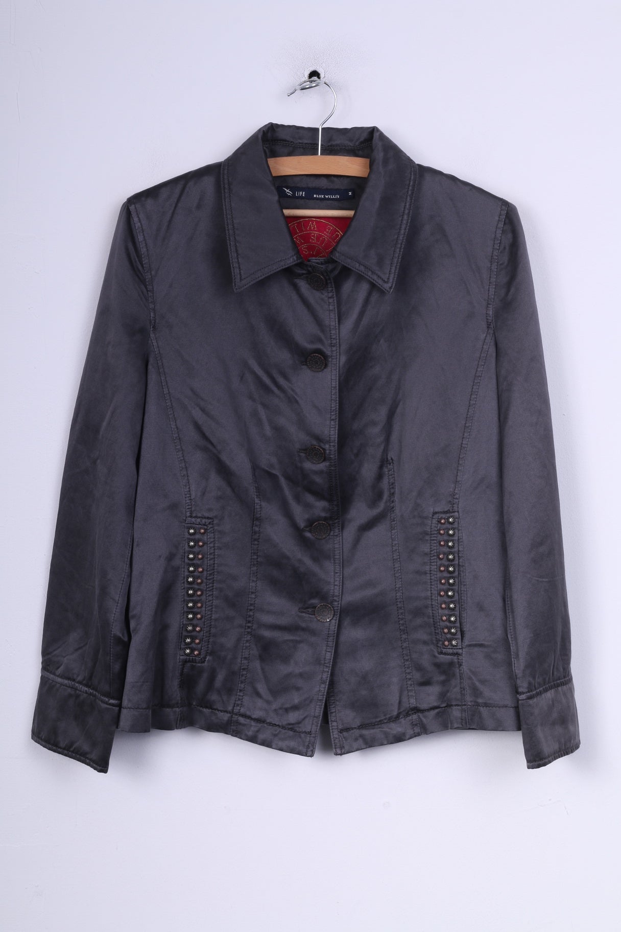 Giacca blazer M da donna blu Willi's Life Seta di cotone lucido monopetto grigio 